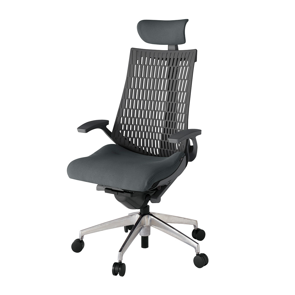 アクト2 KJ445PSEZDC3W2 エラストマバック プレーン 固定肘 ヘッドサポート ( クロス ) ナイロンキャスター[ ベースカラー: ZD 張地カラー: C3 / ダークグレー  ]