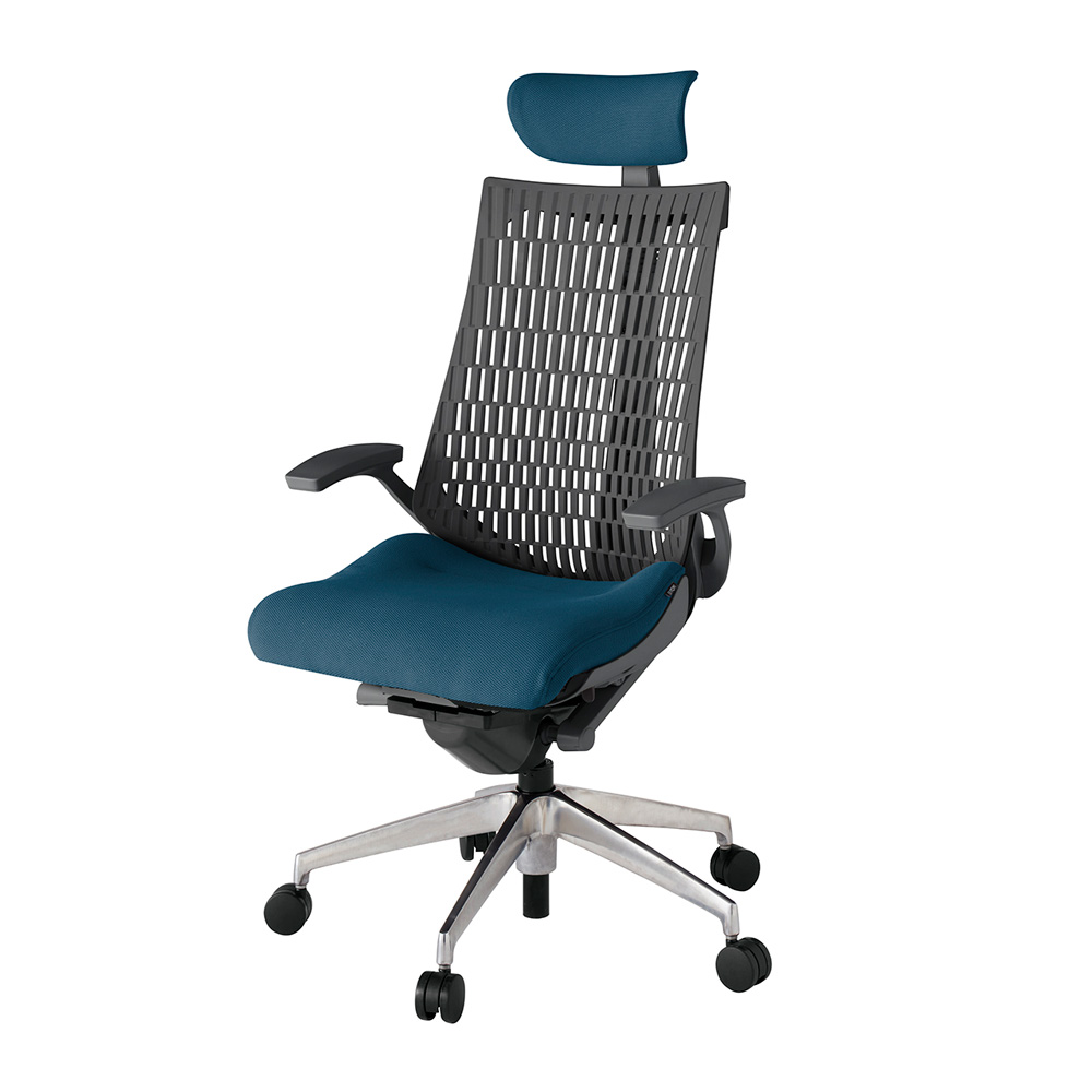 アクト2 KJ445PSEZDN3W2 エラストマバック プレーン 固定肘 ヘッドサポート ( クロス ) ナイロンキャスター[ ベースカラー: ZD 張地カラー: N3 / ライトインディゴ  ]