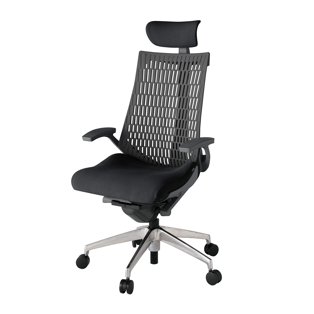 アクト2 KJ445PSEZDT1W2 エラストマバック プレーン 固定肘 ヘッドサポート ( クロス ) ナイロンキャスター[ ベースカラー: ZD 張地カラー: T1 / ブラック  ]