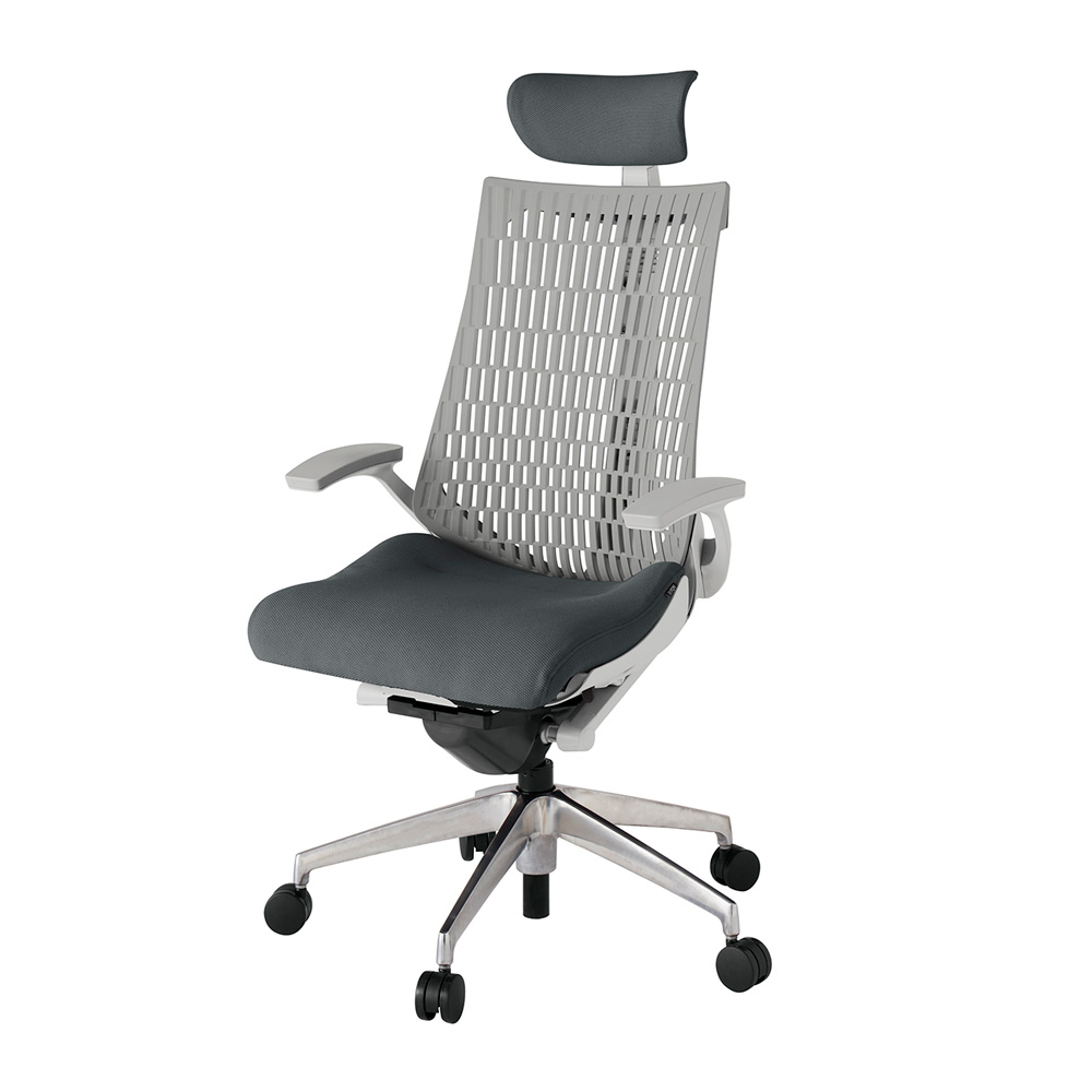 アクト2 KJ445PSEZNC3T6 エラストマバック プレーン 固定肘 ヘッドサポート ( クロス ) ナイロンキャスター[ ベースカラー: ZN 張地カラー: C3 / ダークグレー  ]