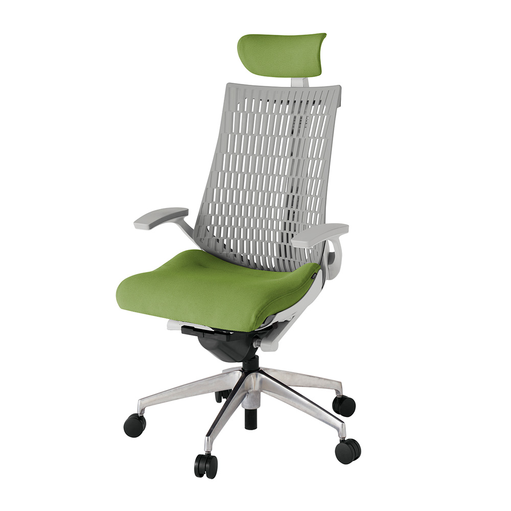 アクト2 KJ445PSEZNQ7T6 エラストマバック プレーン 固定肘 ヘッドサポート ( クロス ) ナイロンキャスター[ ベースカラー: ZN 張地カラー: Q7 / グラスグリーン  ]