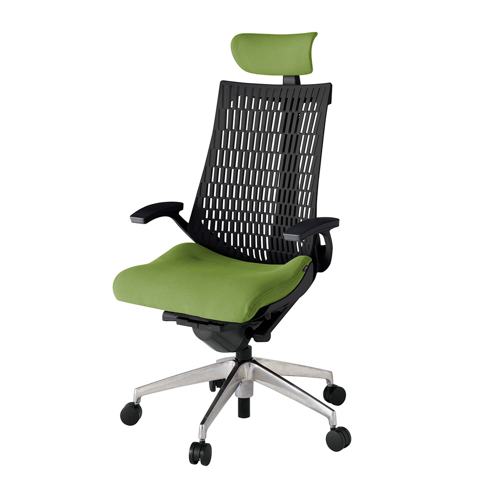 アクト2 KJ445PSEZTQ7T1 エラストマバック プレーン 固定肘 ヘッドサポート ( クロス ) ナイロンキャスター[ ベースカラー: ZT 張地カラー: Q7 / グラスグリーン  ]