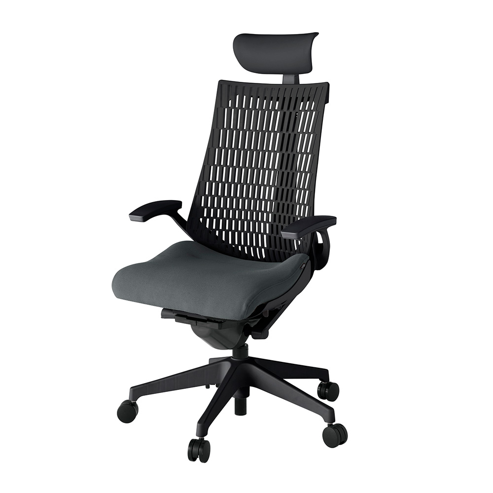 アクト2 KJ445PSFT1C3T1 エラストマバック プレーン 固定肘 ヘッドサポート ( ビニール ) ナイロンキャスター[ ベースカラー: T1 張地カラー: C3 / ダークグレー  ]