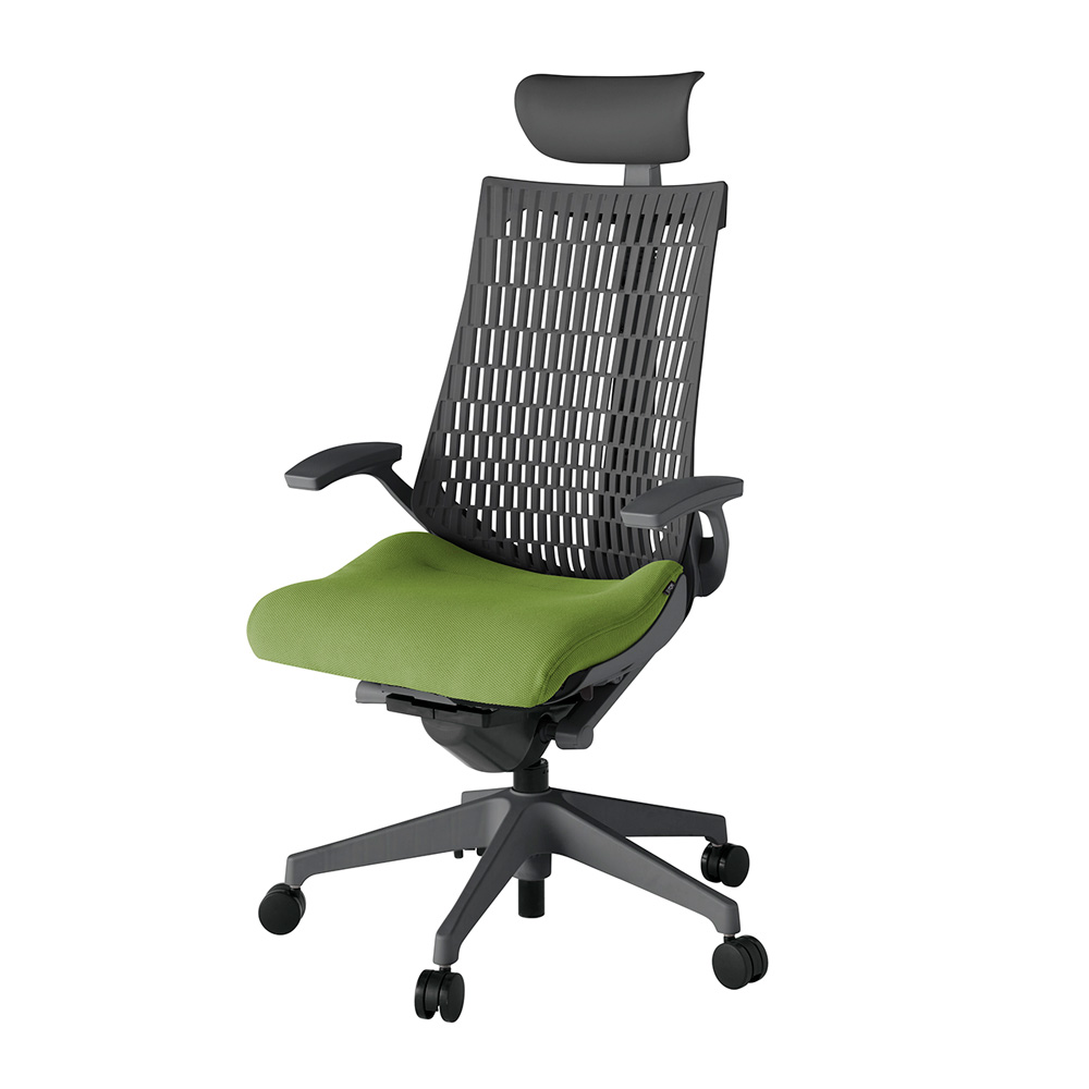 アクト2 KJ445PSFW2Q7W2 エラストマバック プレーン 固定肘 ヘッドサポート ( ビニール ) ナイロンキャスター[ ベースカラー: W2 張地カラー: Q7 / グラスグリーン  ]