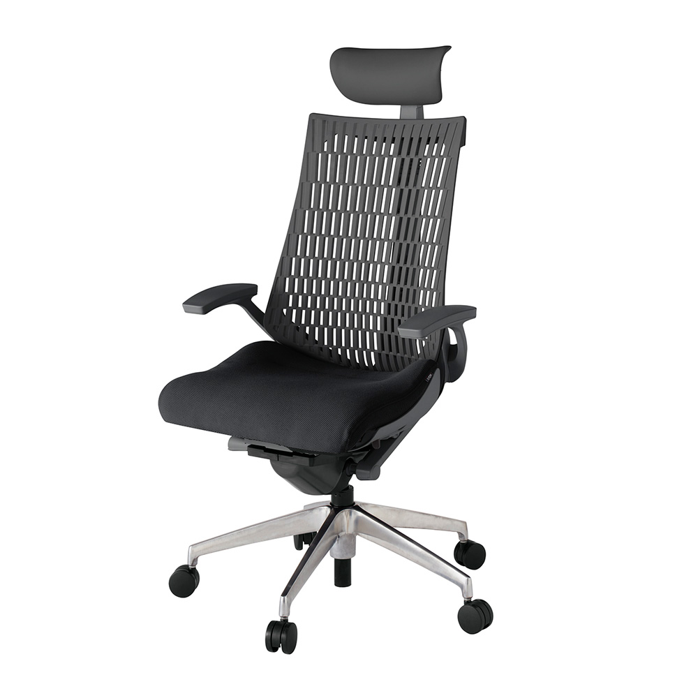 アクト2 KJ445PSFZDT1W2 エラストマバック プレーン 固定肘 ヘッドサポート ( ビニール ) ナイロンキャスター[ ベースカラー: ZD 張地カラー: T1 / ブラック  ]