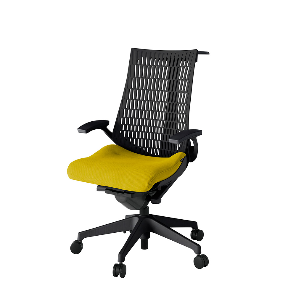 アクト2 KJ445PSHT1U5T1 エラストマバック プレーン 固定肘 ハンガーナイロンキャスター[ ベースカラー: T1 張地カラー: U5 / ストロングイエロー  ]