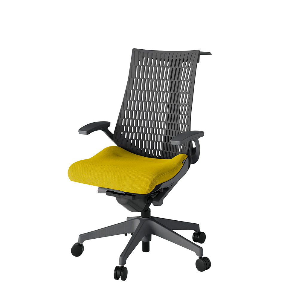 アクト2 KJ445PSHW2U5W2 エラストマバック プレーン 固定肘 ハンガーナイロンキャスター[ ベースカラー: W2 張地カラー: U5 / ストロングイエロー  ]