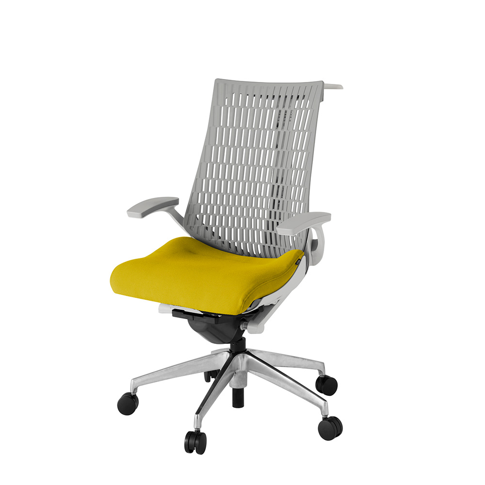 アクト2 KJ445PSHZNU5T6 エラストマバック プレーン 固定肘 ハンガーナイロンキャスター[ ベースカラー: ZN 張地カラー: U5 / ストロングイエロー  ]