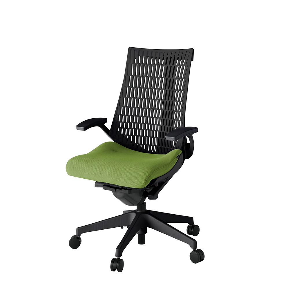 アクト2 KJ445PS-T1Q7T1 エラストマバック プレーン 固定肘 ナイロンキャスター[ ベースカラー: T1 張地カラー: Q7 / グラスグリーン  ]