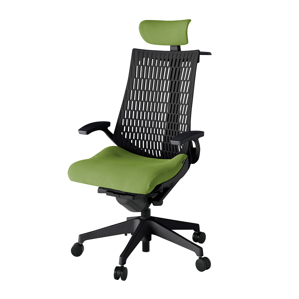 アクト2 KJ445PSXT1Q7T1 エラストマバック プレーン 固定肘 ヘッドサポート ( クロス ) ハンガー ナイロンキャスター[ ベースカラー: T1 張地カラー: Q7 / グラスグリーン  ]