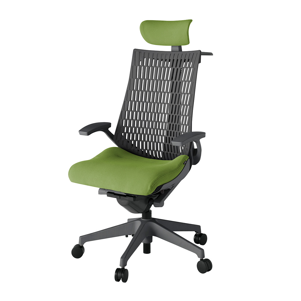 アクト2 KJ445PSXW2Q7W2 エラストマバック プレーン 固定肘 ヘッドサポート ( クロス ) ハンガー ナイロンキャスター[ ベースカラー: W2 張地カラー: Q7 / グラスグリーン  ]