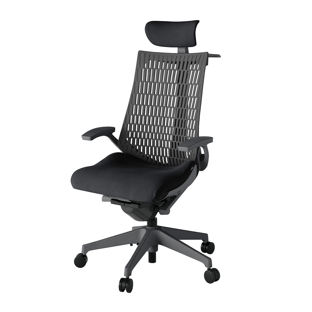 アクト2 KJ445PSXW2T1W2 エラストマバック プレーン 固定肘 ヘッドサポート ( クロス ) ハンガー ナイロンキャスター[ ベースカラー: W2 張地カラー: T1 / ブラック  ]