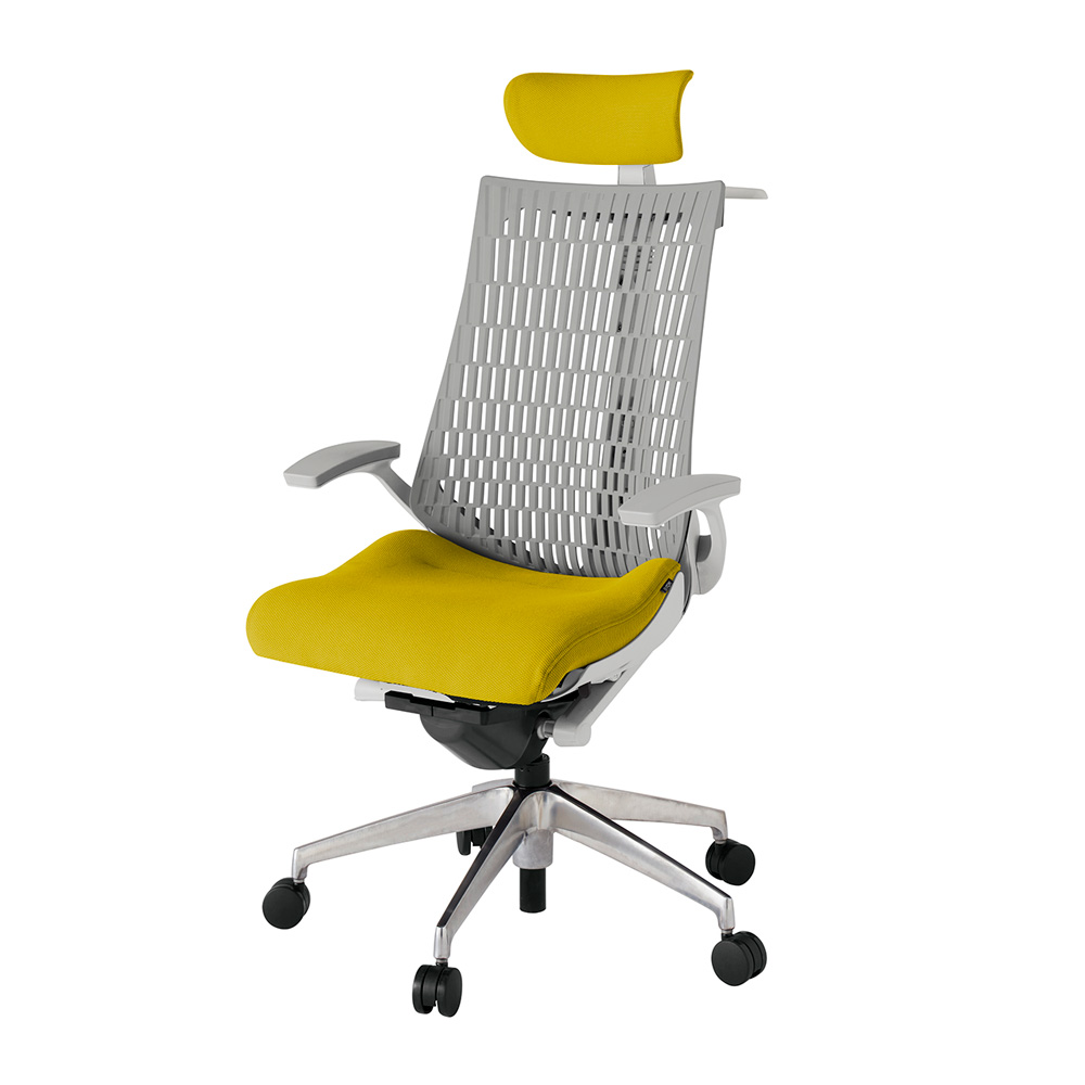 アクト2 KJ445PSXZNU5T6 エラストマバック プレーン 固定肘 ヘッドサポート ( クロス ) ハンガー ナイロンキャスター[ ベースカラー: ZN 張地カラー: U5 / ストロングイエロー  ]