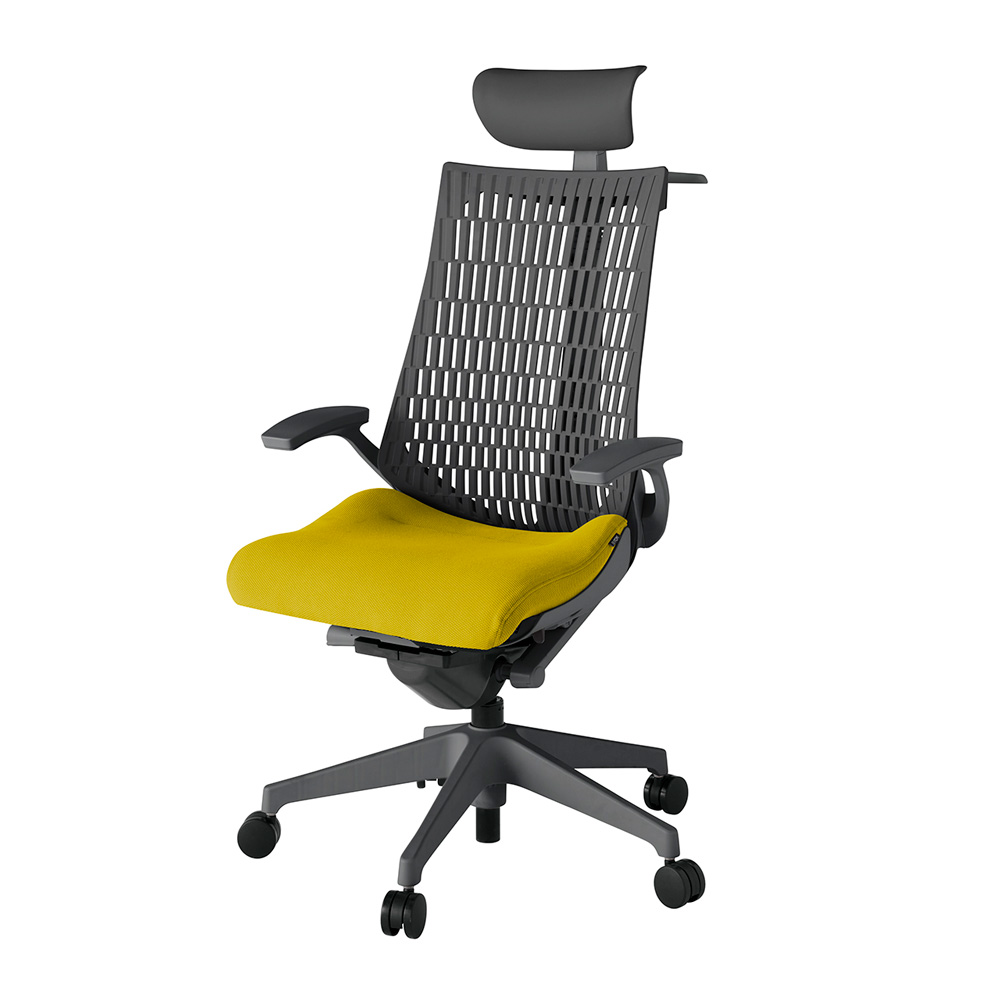 アクト2 KJ445PSYW2U5W2 エラストマバック プレーン 固定肘 ヘッドサポート ( ビニール ) ハンガー ナイロンキャスター[ ベースカラー: W2 張地カラー: U5 / ストロングイエロー  ]