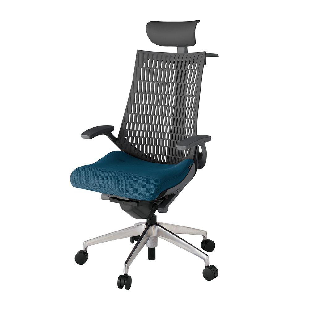 アクト2 KJ445PSYZDN3W2 エラストマバック プレーン 固定肘 ヘッドサポート ( ビニール ) ハンガー ナイロンキャスター[ ベースカラー: ZD 張地カラー: N3 / ライトインディゴ  ]