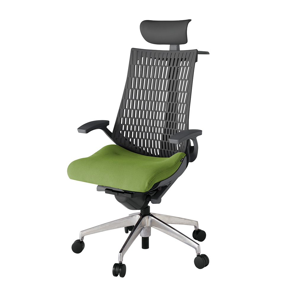 アクト2 KJ445PSYZDQ7W2 エラストマバック プレーン 固定肘 ヘッドサポート ( ビニール ) ハンガー ナイロンキャスター[ ベースカラー: ZD 張地カラー: Q7 / グラスグリーン  ]