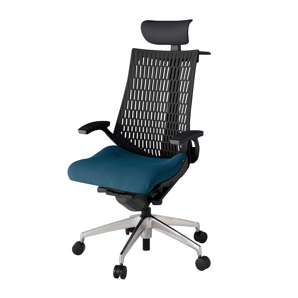 アクト2 KJ445PSYZTN3T1 エラストマバック プレーン 固定肘 ヘッドサポート ( ビニール ) ハンガー ナイロンキャスター[ ベースカラー: ZT 張地カラー: N3 / ライトインディゴ  ]