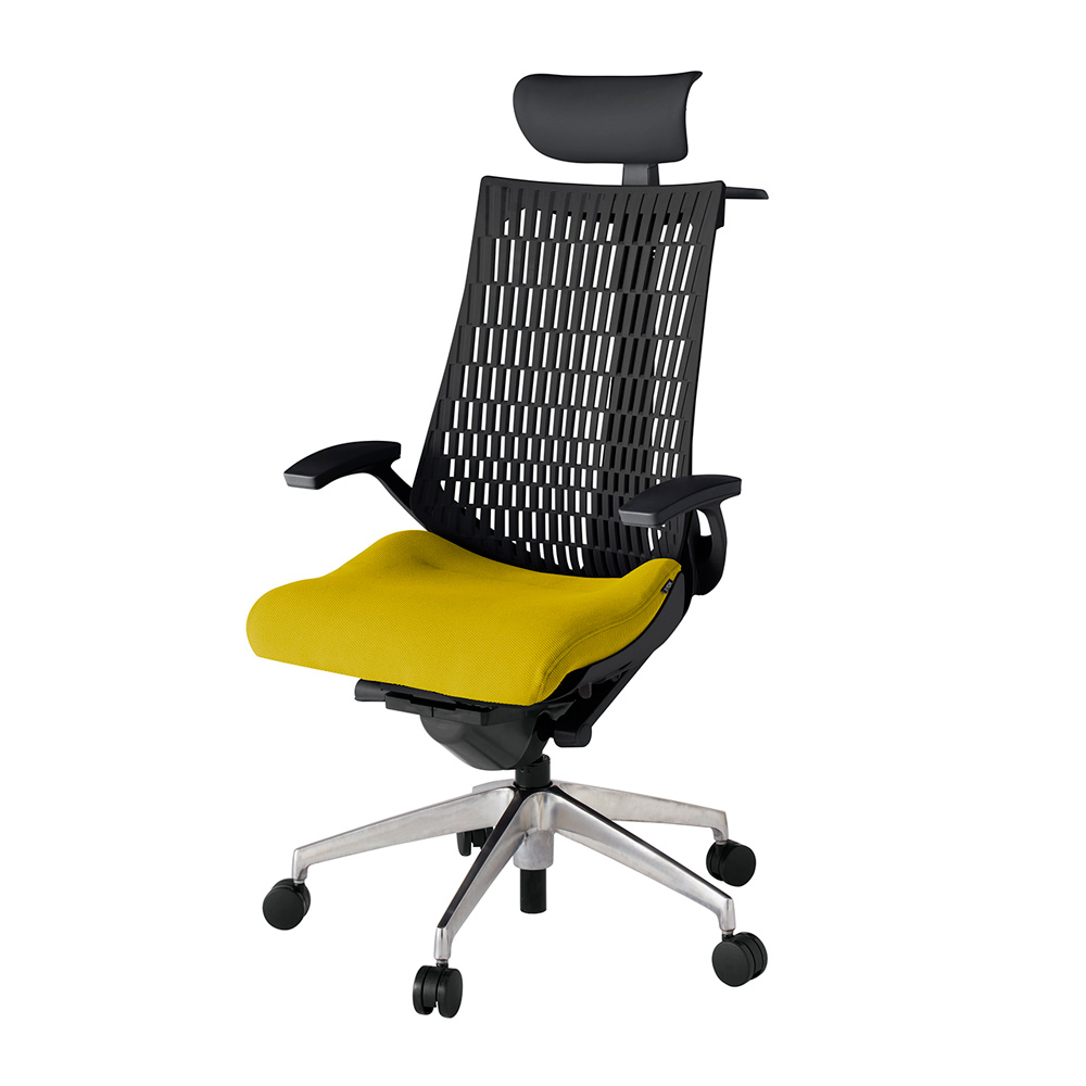 アクト2 KJ445PSYZTU5T1 エラストマバック プレーン 固定肘 ヘッドサポート ( ビニール ) ハンガー ナイロンキャスター[ ベースカラー: ZT 張地カラー: U5 / ストロングイエロー  ]