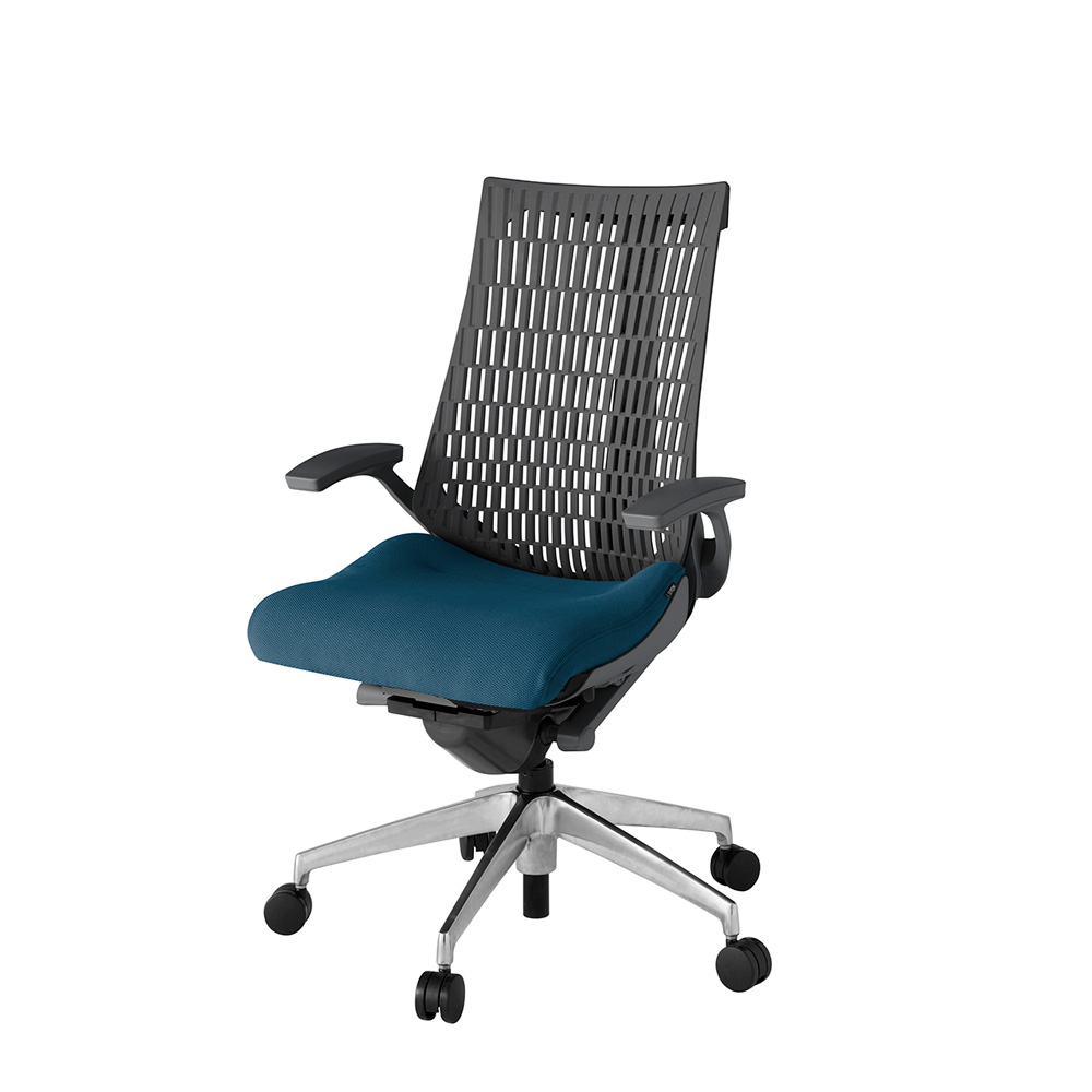 アクト2 KJ445PS-ZDN3W2 エラストマバック プレーン 固定肘 ナイロンキャスター[ ベースカラー: ZD 張地カラー: N3 / ライトインディゴ  ]