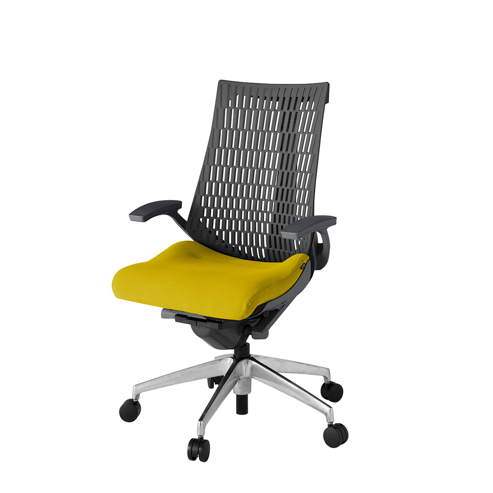 アクト2 KJ445PS-ZDU5W2 エラストマバック プレーン 固定肘 ナイロンキャスター[ ベースカラー: ZD 張地カラー: U5 / ストロングイエロー  ]