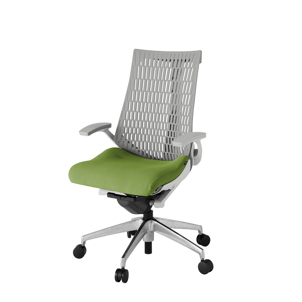 アクト2 KJ445PS-ZNQ7T6 エラストマバック プレーン 固定肘 ナイロンキャスター[ ベースカラー: ZN 張地カラー: Q7 / グラスグリーン  ]