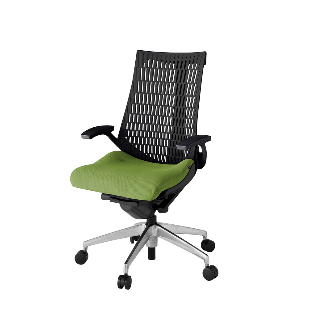 アクト2 KJ445PS-ZTQ7T1 エラストマバック プレーン 固定肘 ナイロンキャスター[ ベースカラー: ZT 張地カラー: Q7 / グラスグリーン  ]