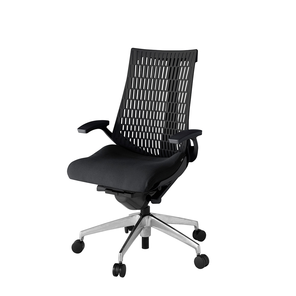 アクト2 KJ445PS-ZTT1T1 エラストマバック プレーン 固定肘 ナイロンキャスター[ ベースカラー: ZT 張地カラー: T1 / ブラック  ]