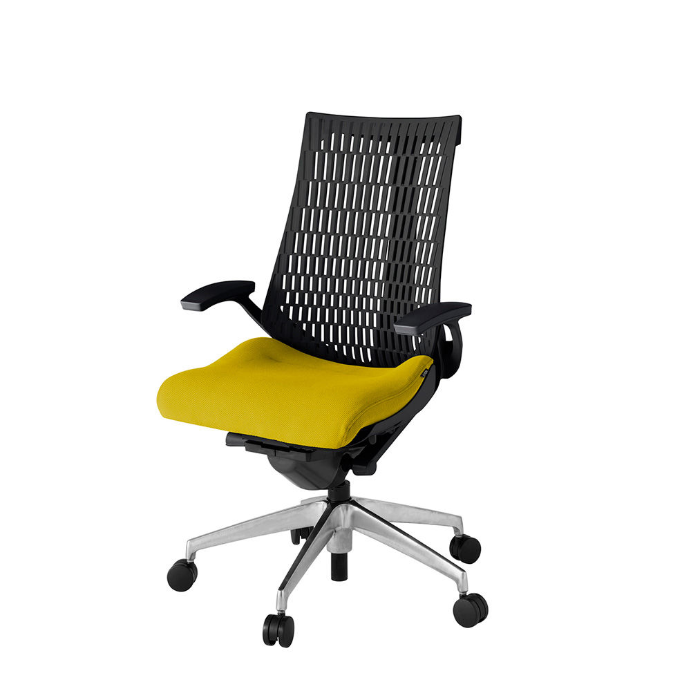 アクト2 KJ445PS-ZTU5T1 エラストマバック プレーン 固定肘 ナイロンキャスター[ ベースカラー: ZT 張地カラー: U5 / ストロングイエロー  ]