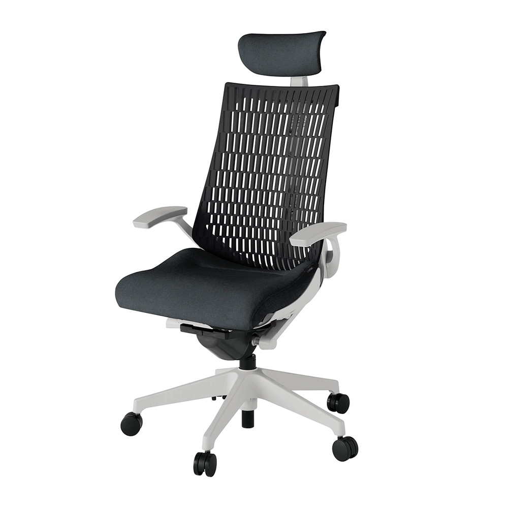 アクト2 KJ445SAEGNT1T1 エラストマバック テクスチャード 固定肘 ヘッドサポート ( クロス ) ナイロンキャスター[ ベースカラー: GN 張地カラー: T1T1 / ブラック  ]