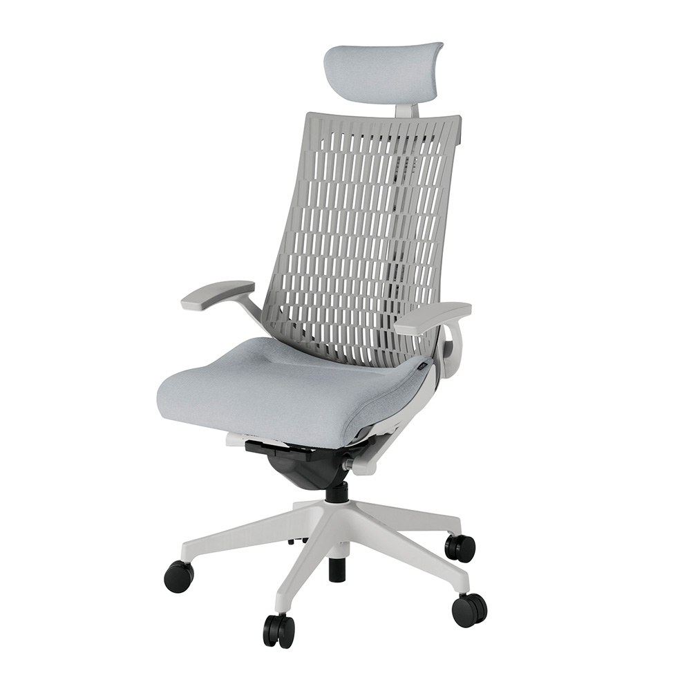 アクト2 KJ445SAEGNT7T6 エラストマバック テクスチャード 固定肘 ヘッドサポート ( クロス ) ナイロンキャスター[ ベースカラー: GN 張地カラー: T7T6 / ホワイトグレー  ]