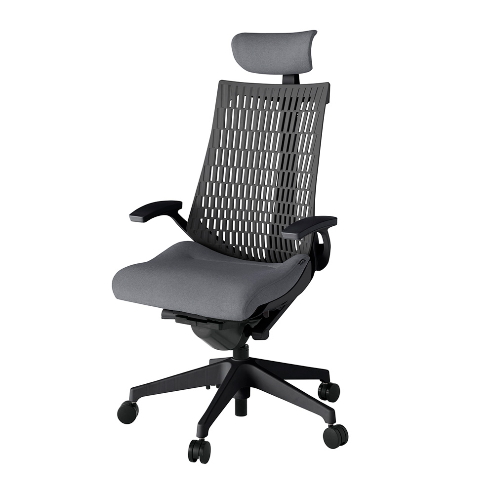 アクト2 KJ445SAET1T3W2 エラストマバック テクスチャード 固定肘 ヘッドサポート ( クロス ) ナイロンキャスター[ ベースカラー: T1 張地カラー: T3W2 / ダークグレー  ]