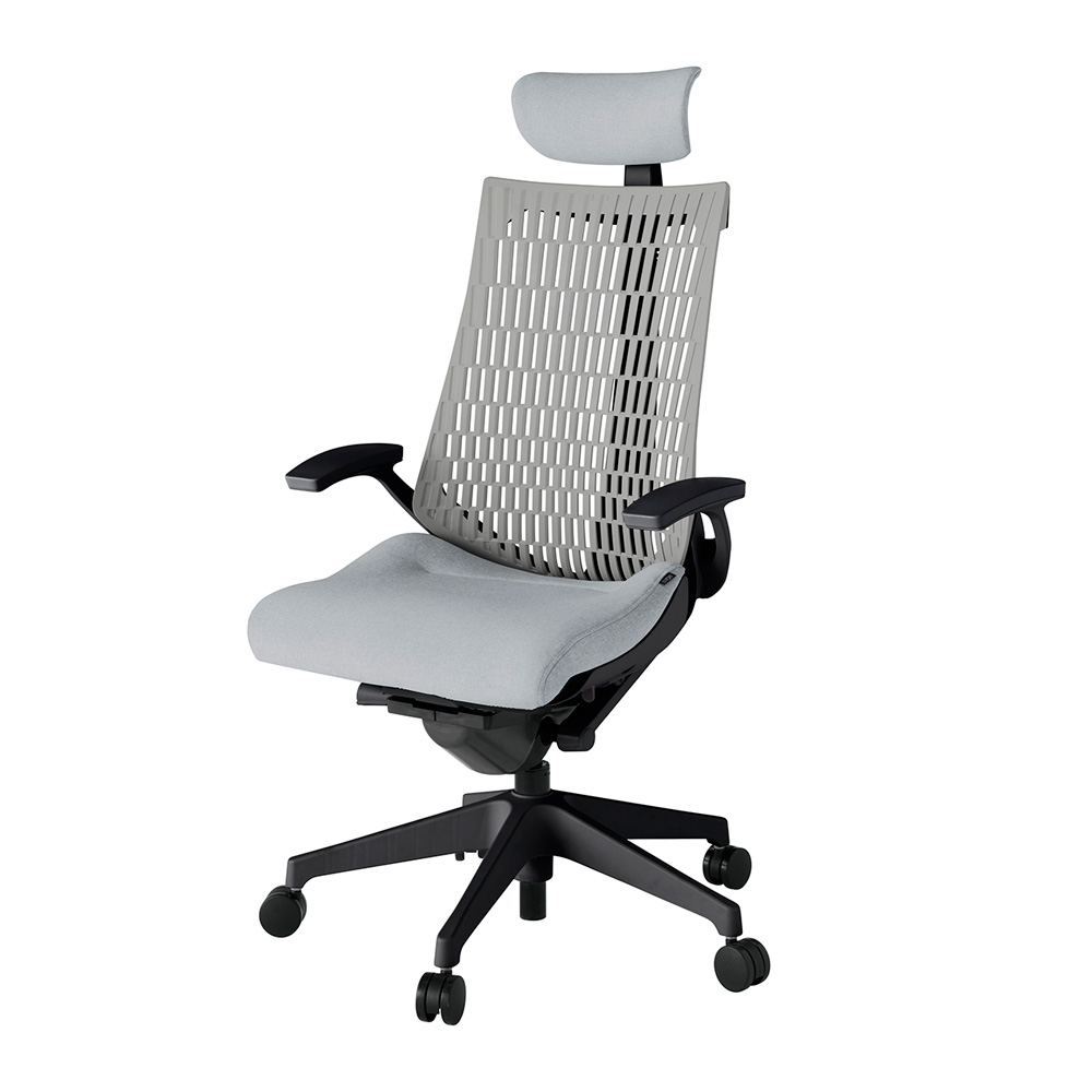 アクト2 KJ445SAET1T7T6 エラストマバック テクスチャード 固定肘 ヘッドサポート ( クロス ) ナイロンキャスター[ ベースカラー: T1 張地カラー: T7T6 / ホワイトグレー  ]