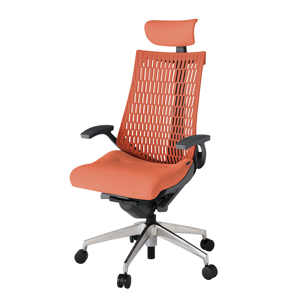 アクト2 KJ445SAEZDD4D4 エラストマバック テクスチャード 固定肘 ヘッドサポート ( クロス ) ナイロンキャスター[ ベースカラー: ZD 張地カラー: D4D4 / パーシモオレンジ  ]