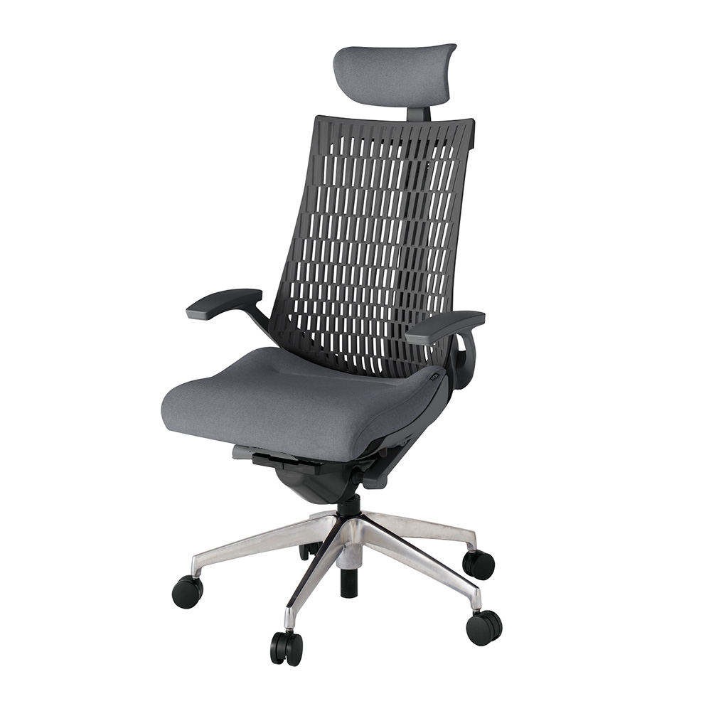 アクト2 KJ445SAEZDT3W2 エラストマバック テクスチャード 固定肘 ヘッドサポート ( クロス ) ナイロンキャスター[ ベースカラー: ZD 張地カラー: T3W2 / ダークグレー  ]