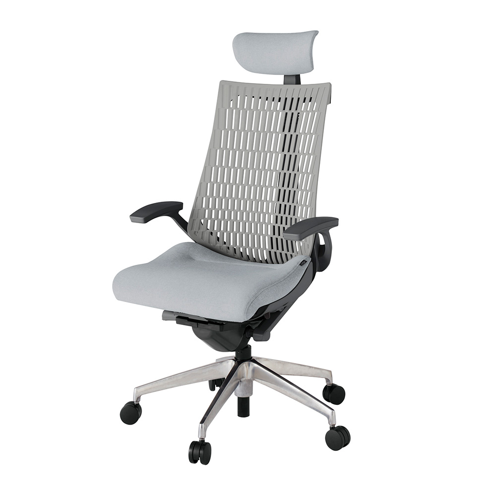 アクト2 KJ445SAEZDT7T6 エラストマバック テクスチャード 固定肘 ヘッドサポート ( クロス ) ナイロンキャスター[ ベースカラー: ZD 張地カラー: T7T6 / ホワイトグレー  ]