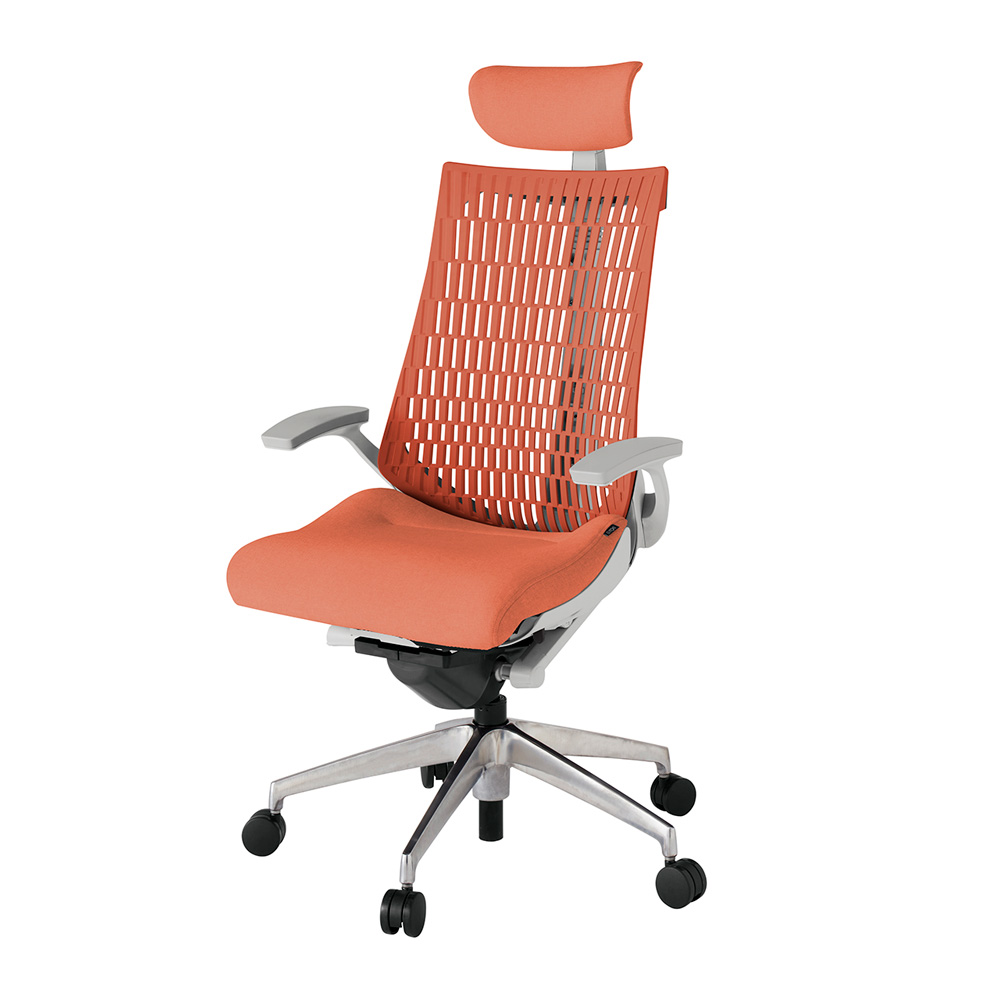 アクト2 KJ445SAEZND4D4 エラストマバック テクスチャード 固定肘 ヘッドサポート ( クロス ) ナイロンキャスター[ ベースカラー: ZN 張地カラー: D4D4 / パーシモオレンジ  ]