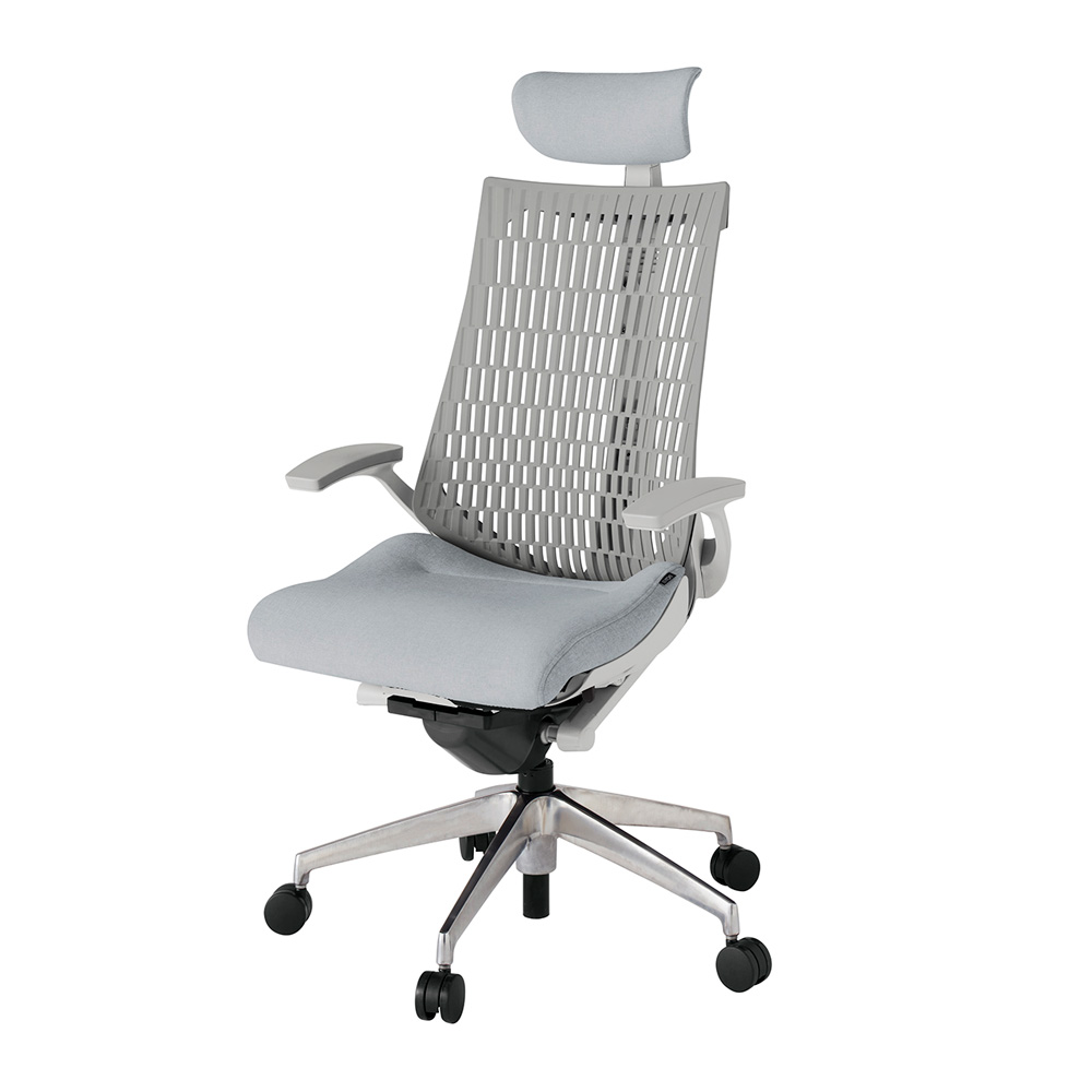 アクト2 KJ445SAEZNT7T6 エラストマバック テクスチャード 固定肘 ヘッドサポート ( クロス ) ナイロンキャスター[ ベースカラー: ZN 張地カラー: T7T6 / ホワイトグレー  ]