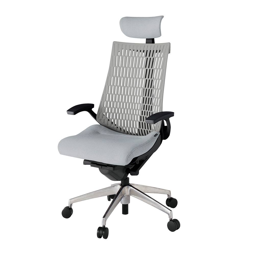 アクト2 KJ445SAEZTT7T6 エラストマバック テクスチャード 固定肘 ヘッドサポート ( クロス ) ナイロンキャスター[ ベースカラー: ZT 張地カラー: T7T6 / ホワイトグレー  ]