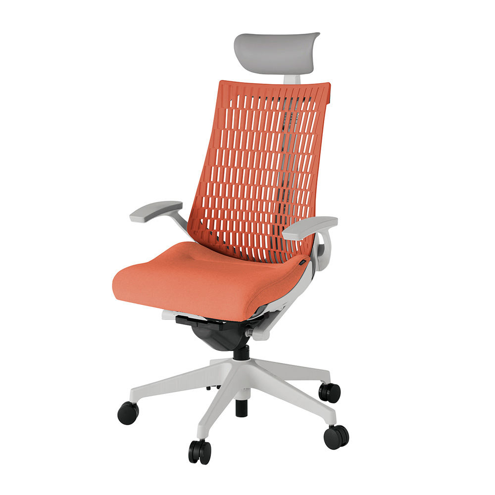 アクト2 KJ445SAFGND4D4 エラストマバック テクスチャード 固定肘 ヘッドサポート ( ビニール ) ナイロンキャスター[ ベースカラー: GN 張地カラー: D4D4 / パーシモオレンジ  ]