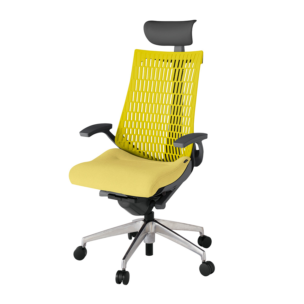 アクト2 KJ445SAFZDU6U5 エラストマバック テクスチャード 固定肘 ヘッドサポート ( ビニール ) ナイロンキャスター[ ベースカラー: ZD 張地カラー: U6U5 / イエロー  ]