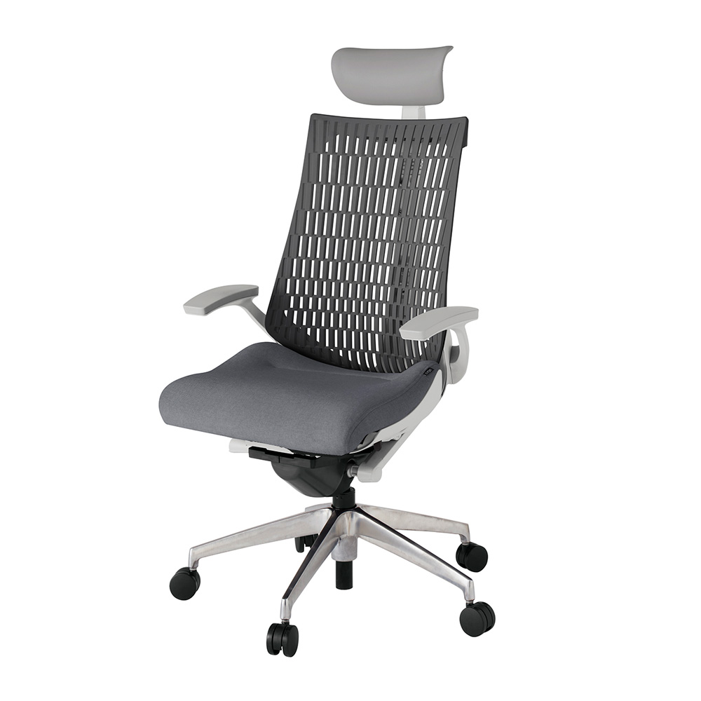 アクト2 KJ445SAFZNT3W2 エラストマバック テクスチャード 固定肘 ヘッドサポート ( ビニール ) ナイロンキャスター[ ベースカラー: ZN 張地カラー: T3W2 / ダークグレー  ]