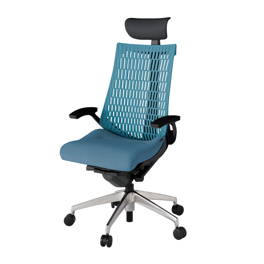 アクト2 KJ445SAFZTB4A4 エラストマバック テクスチャード 固定肘 ヘッドサポート ( ビニール ) ナイロンキャスター[ ベースカラー: ZT 張地カラー: B4A4 / ブルー  ]