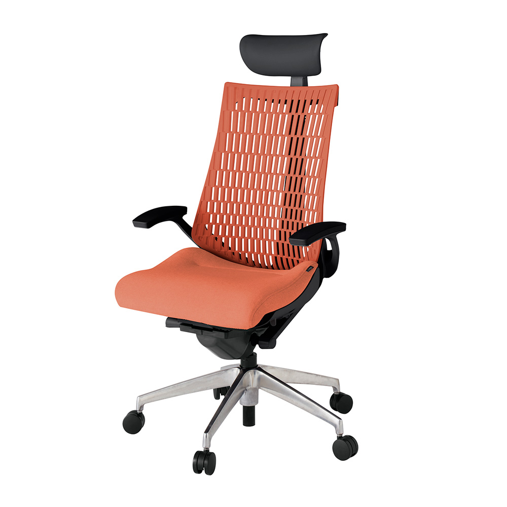 アクト2 KJ445SAFZTD4D4 エラストマバック テクスチャード 固定肘 ヘッドサポート ( ビニール ) ナイロンキャスター[ ベースカラー: ZT 張地カラー: D4D4 / パーシモオレンジ  ]