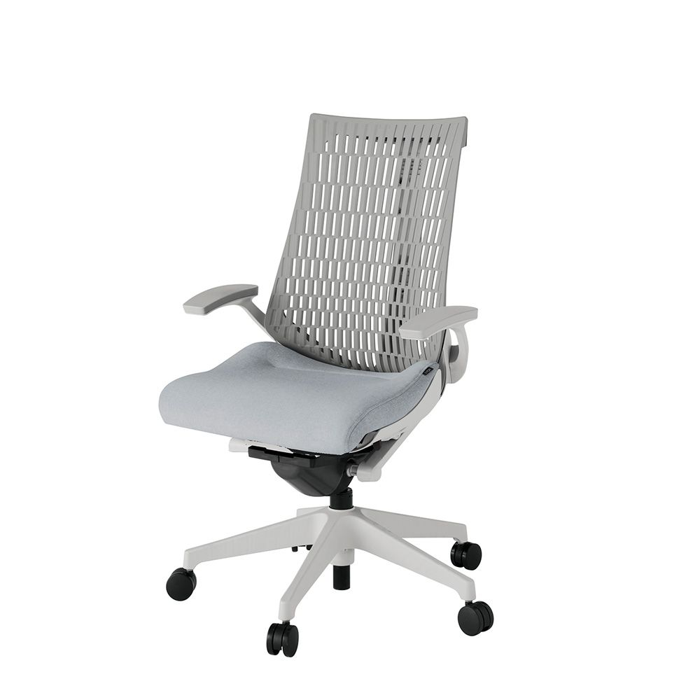 アクト2 KJ445SA-GNT7T6 エラストマバック テクスチャード 固定肘 ナイロンキャスター[ ベースカラー: GN 張地カラー: T7T6 / ホワイトグレー  ]