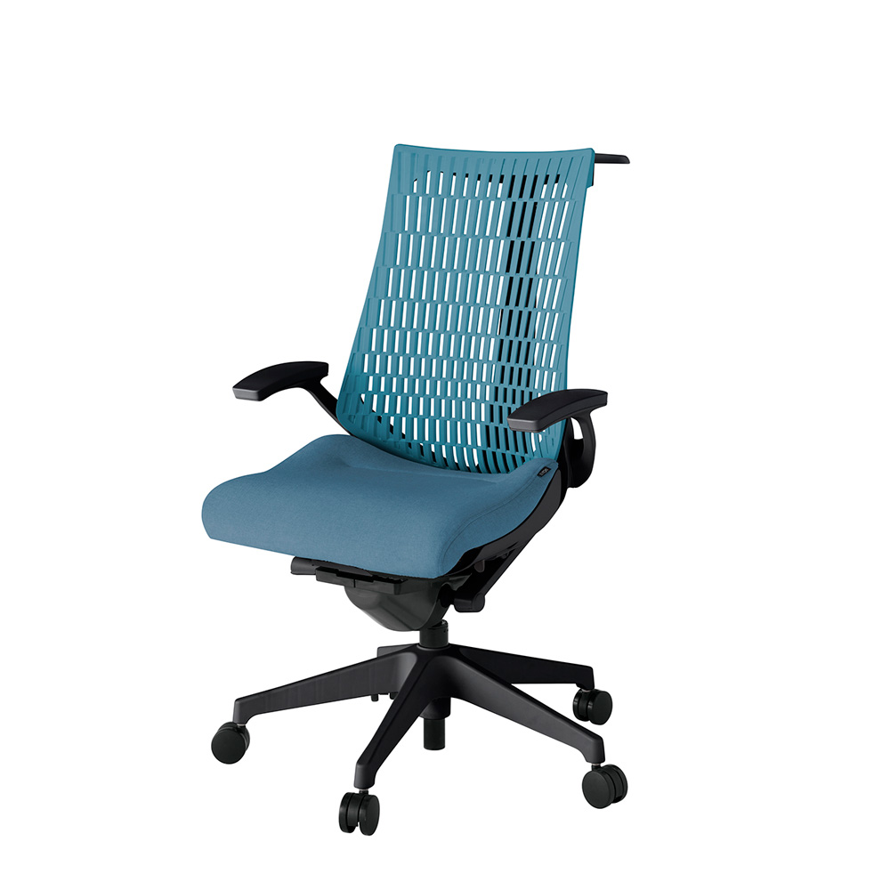 アクト2 KJ445SAHT1B4A4 エラストマバック テクスチャード 固定肘 ハンガーナイロンキャスター[ ベースカラー: T1 張地カラー: B4A4 / ブルー  ]
