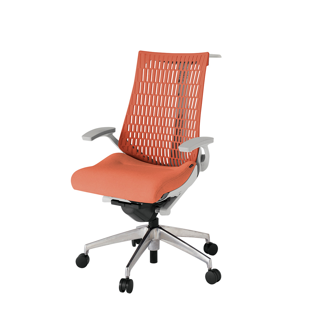 アクト2 KJ445SAHZND4D4 エラストマバック テクスチャード 固定肘 ハンガーナイロンキャスター[ ベースカラー: ZN 張地カラー: D4D4 / パーシモオレンジ  ]