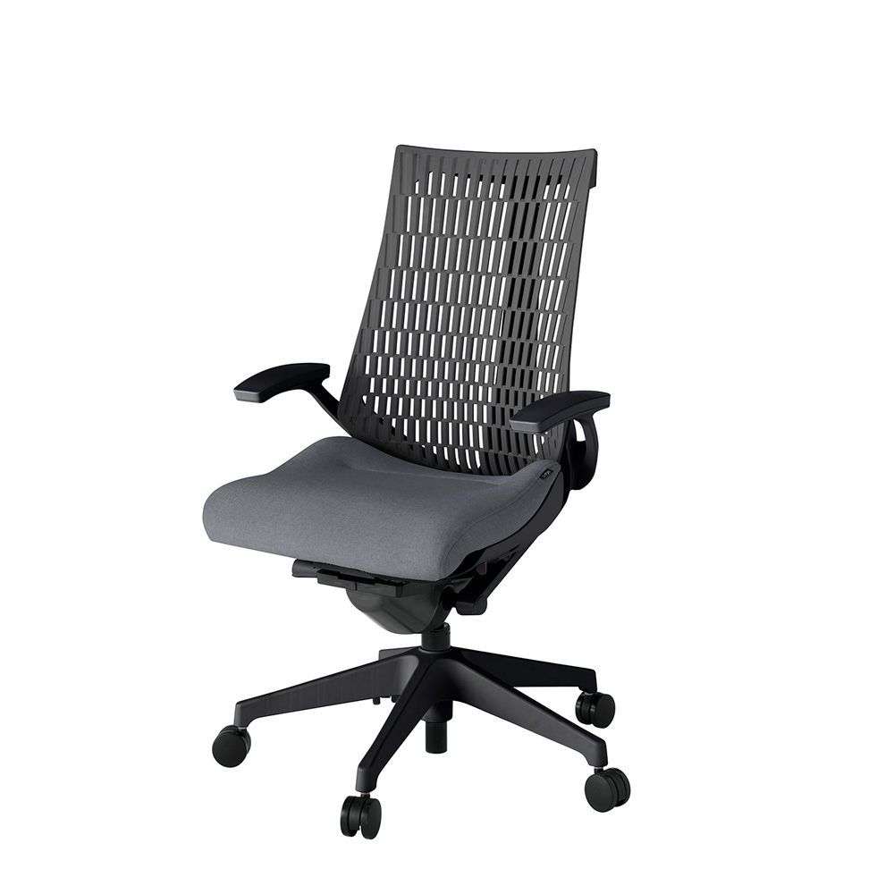 アクト2 KJ445SA-T1T3W2 エラストマバック テクスチャード 固定肘 ナイロンキャスター[ ベースカラー: T1 張地カラー: T3W2 / ダークグレー  ]