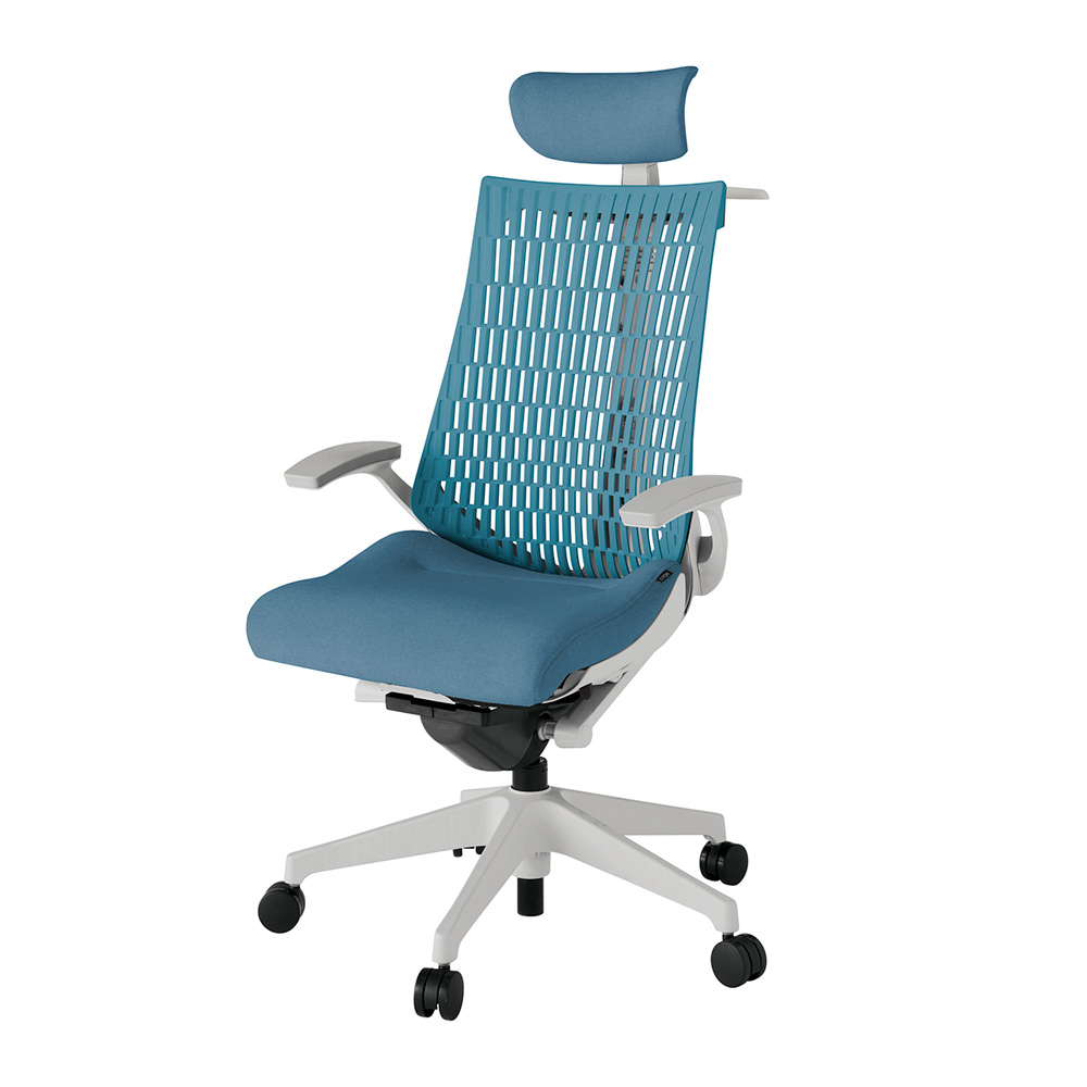 アクト2 KJ445SAXGNB4A4 エラストマバック テクスチャード 固定肘 ヘッドサポート ( クロス ) ハンガー ナイロンキャスター[ ベースカラー: GN 張地カラー: B4A4 / ブルー  ]