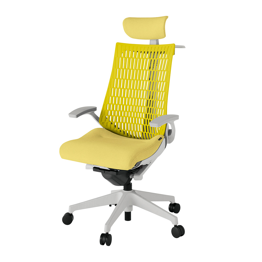 アクト2 KJ445SAXGNU6U5 エラストマバック テクスチャード 固定肘 ヘッドサポート ( クロス ) ハンガー ナイロンキャスター[ ベースカラー: GN 張地カラー: U6U5 / イエロー  ]