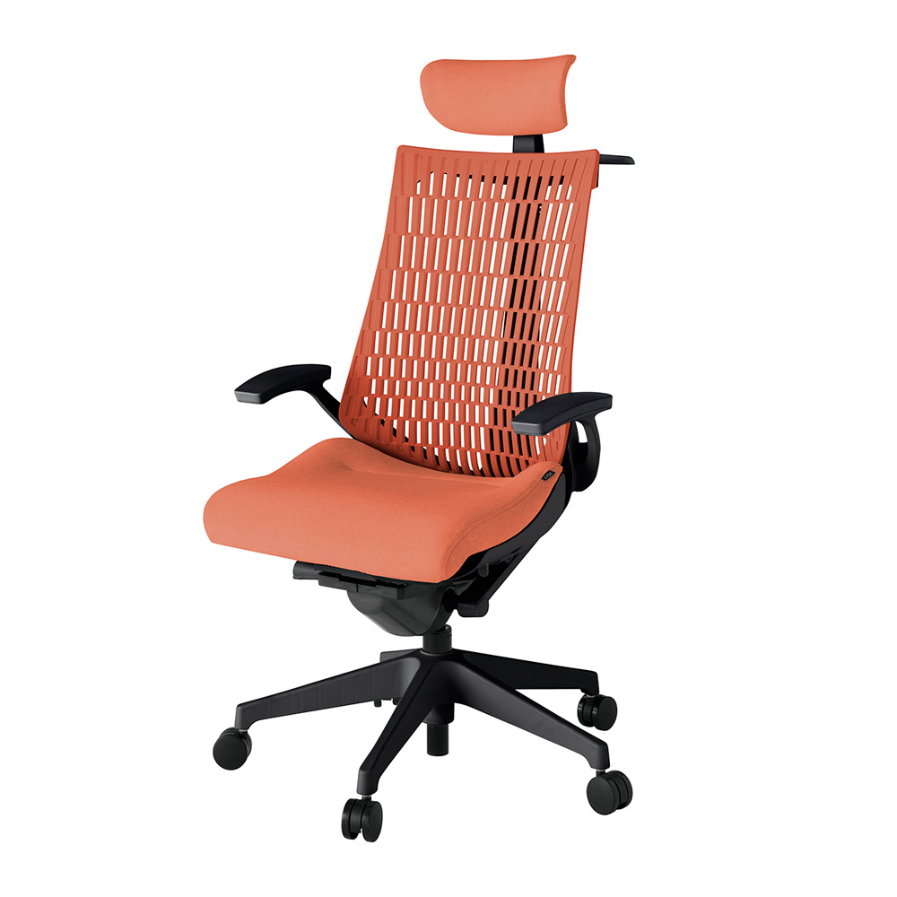 アクト2 KJ445SAXT1D4D4 エラストマバック テクスチャード 固定肘 ヘッドサポート ( クロス ) ハンガー ナイロンキャスター[ ベースカラー: T1 張地カラー: D4D4 / パーシモオレンジ  ]